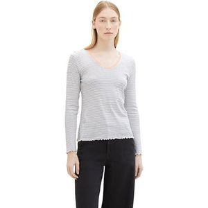 TOM TAILOR 1040559 Dames T-shirt met lange mouwen (1 stuk), 34756 - gebroken wit met marineblauwe strepen, XL