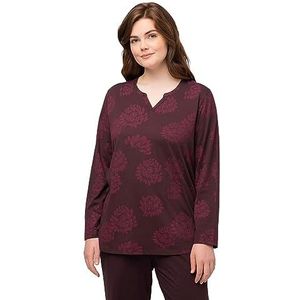 Ulla Popken Pyjama-overhemd, 1/1 mouwen met bloemenprint, damespyjama, Zwarte kers