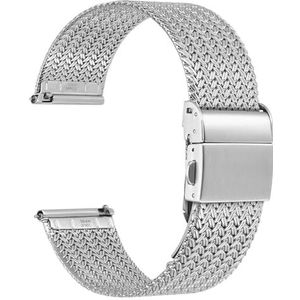 WOCCI Elite Metalen horlogeband voor dames en heren, geweven mesh van 316L roestvrij staal, vouwsluiting, bandbreedte 14 mm, 16 mm, 18 mm, 20 mm, 22 mm, 18 mm