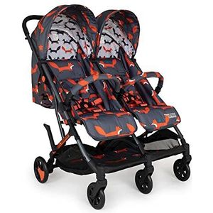 Cosatto Woosh Lichte dubbele kinderwagen van geboorte tot 22 kg, tweelingen of broers en zussen – met één hand inklapbaar, compact, vrijstaande stoelen, antraciet Mister Fox