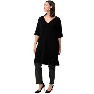 Ulla Popken Pull long pour femme avec col en V et boutons, Noir, 44-46