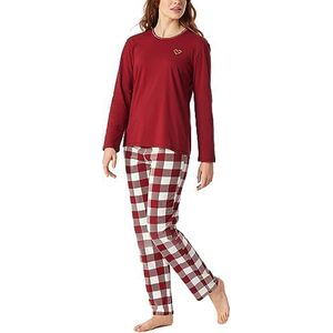 Schiesser Lange pyjama, 100% katoen, zonder mouwen, pijama-set voor dames, Bordeaux
