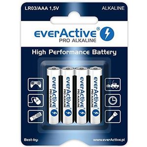 everActive 4 x AAA Pro alkaline Micro LR03 R03 1,5 V batterijen, hoge prestaties, 10 jaar levensduur, 1 blisterkaart