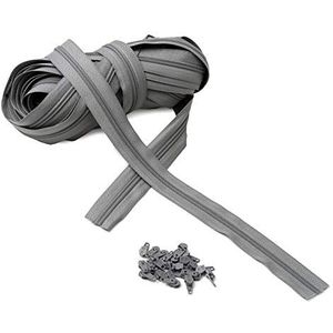 IPEA Ritssluiting meet 3# doorlopende ketting - 10 meter - nylon touw + 25 schuivers inbegrepen - ritssluiting - op maat te snijden voor het naaien - 3 kleuren om uit te kiezen, grijs, breedte 30 mm