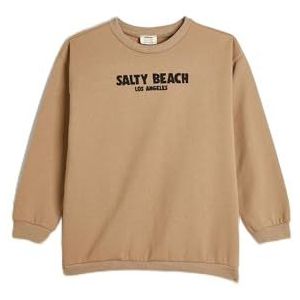 Koton Sweat-shirt imprimé à col rond et manches longues pour garçons, Beige (058), 6-7 ans