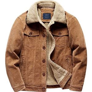 LOUECHY Heren Corduroy Sherpa Lined Trucker Jacket Dik Warm Winterjassen 9720/Bruin-XL, Bruin, XL