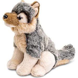 Uni-Toys - Grijze wolf voor jongens zittend - 20 cm (hoogte) - pluche - knuffeldier