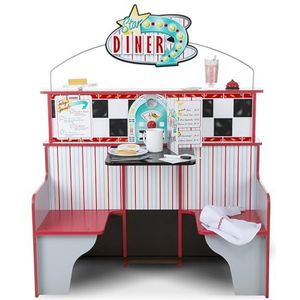 Melissa & Doug Star Diner Restaurant Simulatiespelset voor koffie en keuken, houten speelgoedwinkel, dubbelzijdige keuken en restaurant, rollenspel, 3+, cadeau voor jongens of meisjes