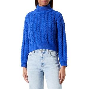 myMo Pull tricoté pour femme avec col roulé en polyester, bleu roi, taille XS/S, bleu roi, XS