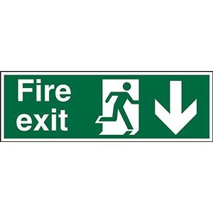 Seco Fire Exit - Fire Exit, Man Running Right, pijl, naar beneden wijst, 600 mm x 200 mm, vinyl sticker