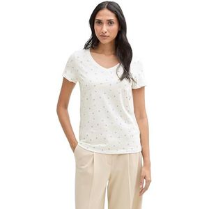 TOM TAILOR 1046327 T-shirt voor dames, 38162 - gebroken wit Mid Blue Heart Design, S