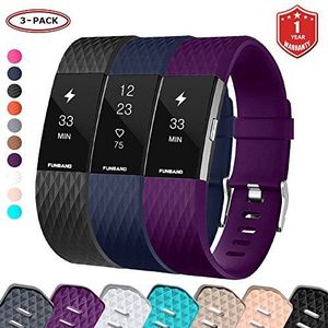 FunBand® Horlogebandje voor de Fitbit Charge 2; klassiek model; verstelbaar; zachte siliconen; sportief polsbandje/horlogebandje voor de Fitbit Charge 2 (klein en groot)