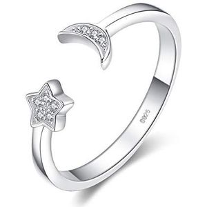 JewelryPalace Open ring, verstelbaar, kubieke zirkonia, damesring, 925 zilver, geelgoud, roségoud, verlovingsring, maan, ster, ringen, verjaardag, bruiloft, belofte, trouwring, sieraden voor dames,