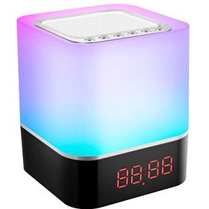 Swonuk 5-in-1 Bluetooth-luidspreker met licht, RGB-lichtwekker met kleurverandering, touch-bedlampje, dimbaar, digitale wekker met USB, handsfree, MP3-speler