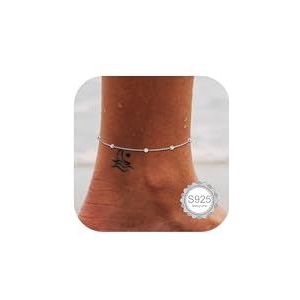ORAZIO Meerlaags enkelbandje van 925 sterling zilver voor dames met rond hart en verstelbare bal, Nikkel zilver