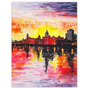 Artery8 Liverpool City zonsondergang zwaar papier print 45,7 x 61 cm