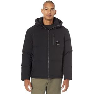 Armani Exchange Afneembare hoodie voor heren, logo op het voorvak, zwart.