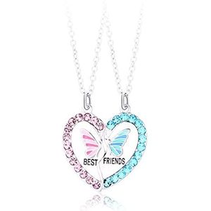 SCJJZ Set van 2 halskettingen voor dames, vriendschapsketting, cadeau voor vriendin, vlinderketting voor meisjes, BFF Best Friend, Lak Metaal