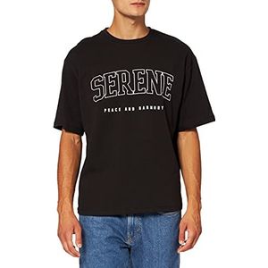 NA-KD Serene T-shirt voor dames, bedrukt, zwart.