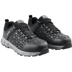VEVOR Schoenen met stalen neus voor heren, maat 11,5 US breed, veiligheidsschoenen voor heren, werkschoenen voor industriële bouw, lichte en ademende veiligheidsschoenen, zwart, zwart.