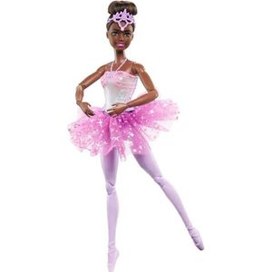 Barbie HLC26 Pop | Magische ballerinapop | Zwart haar | Lichtfunctie | Paarse diadeem en tutu | Balletdans | Poseable | Kinderspeelgoed