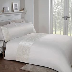Sleepdown Luxe beddengoedset met bloemenpatroon, dekbedovertrek en kussenslopen, 200 x 200 cm, ivoorkleurig