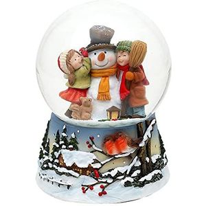 Dekohelden24 Sneeuwbol sneeuwpop met kinderen op voedende sokkel, melodie: rustig van sneeuw, afmetingen L x B x H: 10, 5 x 14 cm, bal Ø cm, 501863, 14 cm