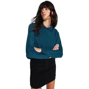 Trendyol Pull basique en tricot à col polo pour femme, Huile, M