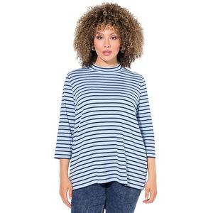 Ulla Popken Shirt, Ringel, A-lijn, opstaande kraag, 3/4-arm T-shirt met lange mouwen voor dames, Lichtblauw