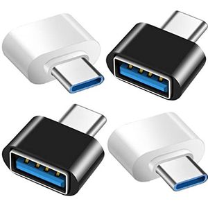 USB C naar USB adapter (4 stuks) USB C naar USB 3.0 OTG adapter, USB-aansluiting naar USB-C stekker, compatibel met MacBook Pro, Samsung Galaxy, mobiele telefoons type C en Plus (2 zwart en 2 wit)
