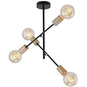 Briloner Lichten plafondlamp van metaal met 4 spots in retro/vintage design met draaibare armen E27 zwart/goud 41 x 40,2 cm