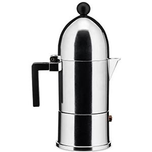 Alessi A9095/3 B la Cupola Espresso-koffiezetapparaat van gegoten aluminium, handvat en knop van thermoplastische hars, zwart, 3 kopjes
