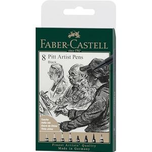 Faber-Castell PITT Artist Pen India inktpennen, zwart, 199, maat XXS, S, F, M, B, C, 1,5, Fude Hard 167158, 8 stuks