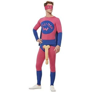 Smiffys Willyman 61038XL Superhelden-kostuum voor heren, roze en blauw, maat XL 116,8 - 121,9 cm