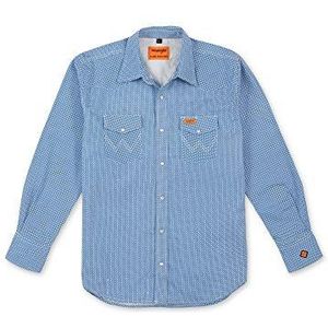 Wrangler Vlambestendig westernhemd met lange mouwen en twee zakken werkhemd heren, Blauw