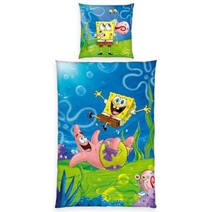 Spongebob beddengoedset en kussensloop ca. 70 x 90 cm, dekbedovertrek ca. 140 x 200 cm, met gemakkelijk te hanteren ritssluiting, 100% katoen, versterkt