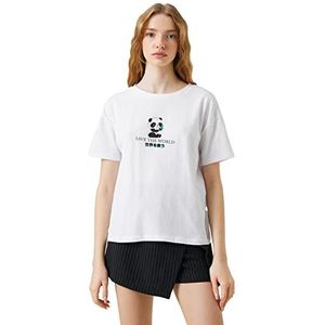 Koton T-shirt à manches courtes en coton imprimé Far East pour femme, Écru (010), S