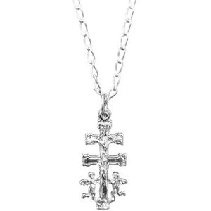 Gezegend Caravaca-kruis + ketting 50 cm van 925 sterling zilver - Christus voor en maagd achter - beschermende engelen - uniseks, mediano, sterling zilver, geen edelsteen, Sterling Zilver, Geen