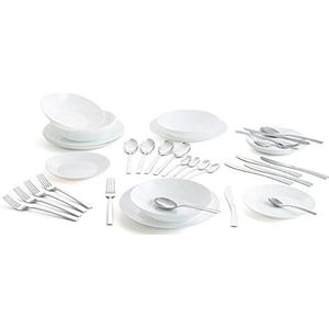 Arcopal Compleet tafelservies, wit, voor 6 personen, 18-delig, 24 Amefa,, opaal, 19-stuks