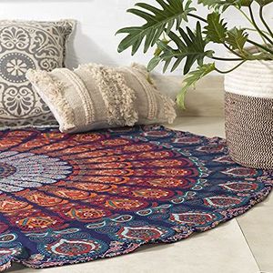 Popular Handicrafts Ronde Indiase mandala wandtapijt, rond, strandlaken, hippie wandtapijt, bohemian stijl, katoen, yoga-doek rond 177,8 cm, meerkleurig