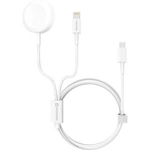 Swissten - Magnetische, Lightning- en USB‑C-kabel voor snel opladen van Apple Watch en iPhone (1,2 m) - Wit