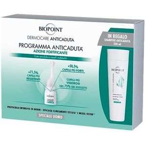 Biopoint Dermocare Anti-haaruitval: de behandelingsset voor heren bevat 20 ampullen met verdichtende werking + anti-haaruitval shampoo 200 ml, versterkt het haar en voorkomt uitval