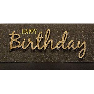 Perleberg Lettering Surprise Verjaardagskaart, Happy Birthday, zwartgoud, 11 x 22 cm