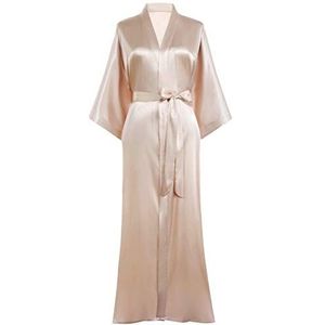 PRODESIGN Kimono-badjas van zijdeachtig satijn, lang, voor bruiloft, bruidsmeisje, Champagne