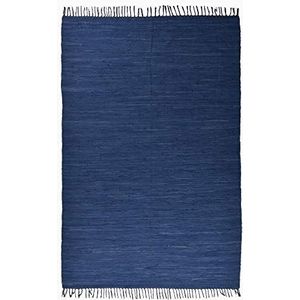 Dhurry | Fleckerl | plat geweven tapijt 100% katoen handgeweven wasbaar dubbelzijdig 90 x 160 cm blauw | Happy Cotton