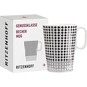 Ritzenhoff 3731005 koffiemok 330 ml - Genussklasse serie nr. 5 porseleinen mok met motief plus design zwart/wit