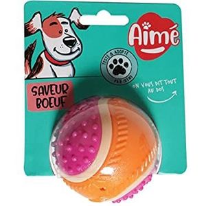 Aimé 5-in-1 hondenspeelbal met rundersmaak, interactieve hondenspeelbal voor ontwikkeling en stimulatie van de 5 zintuigen, vormend speelgoed voor honden van alle rassen en leeftijdsgroepen, bal van 6 cm