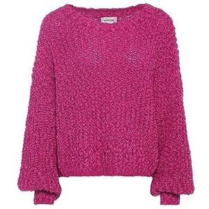 Ebeeza Dames effen kleur mode ballonmouwen polyester fuchsia maat M/L trui sweater, M, fuchsia, M, Fuchsia