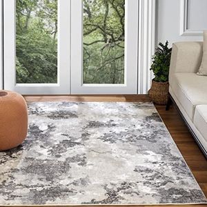 Surya Apeldoorn Abstract tapijt in moderne stijl, zacht tapijt voor woonkamer, eetkamer, slaapkamer, abstract tapijt met gemiddelde pool voor eenvoudig onderhoud, groot tapijt 160 x 213 cm, grijs/wit