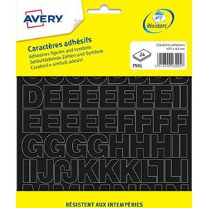 AVERY - Zak met 324 zwarte letters (+ symbolen), grootte 75 mm